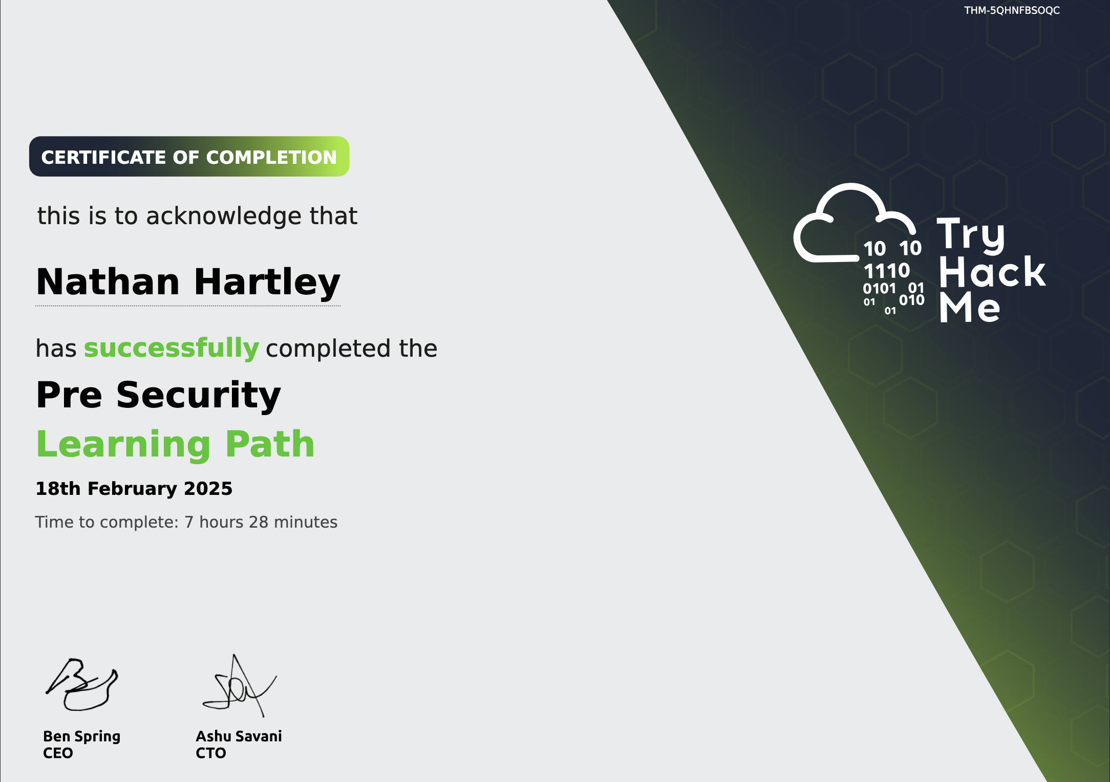 Pre Security Certificate